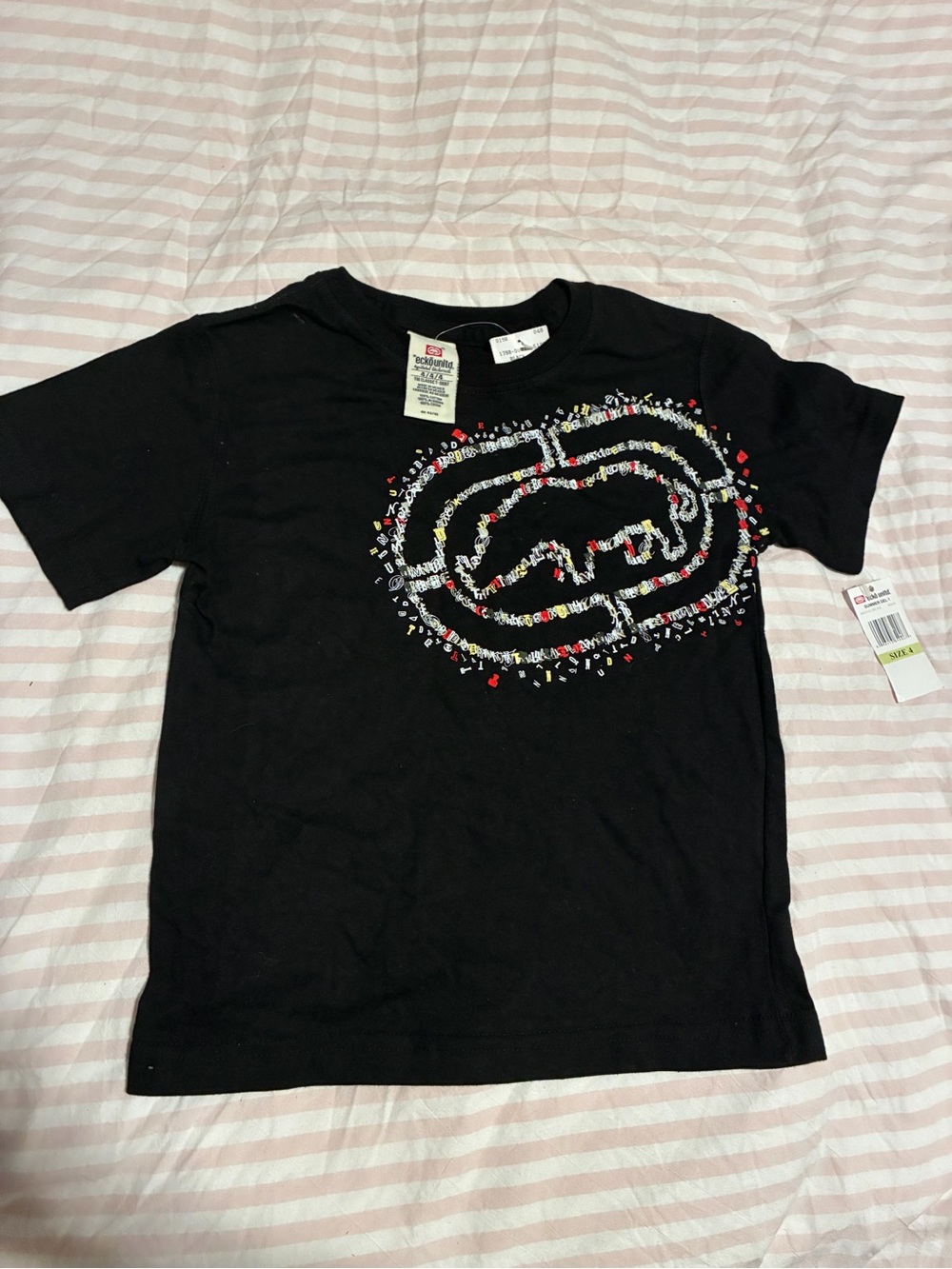 Ecko Unlimited Black Kids Tee with Multicolor Logo Confetti